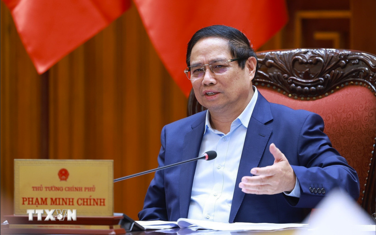 Thủ tướng Phạm Minh Chính chủ trì cuộc họp chiều 5/4 (Ảnh: TTXVN)