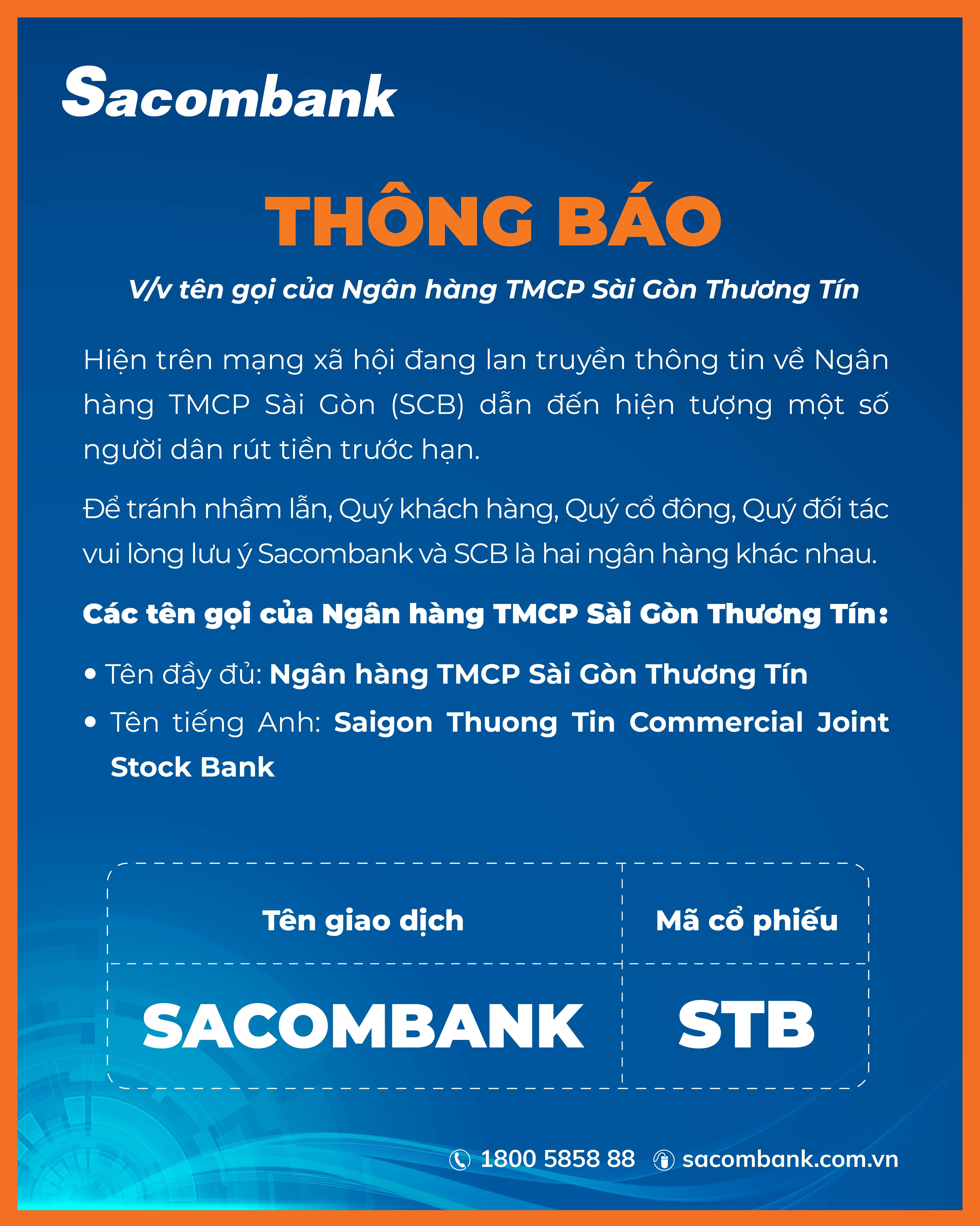 sacombank len tieng ve viec nham lan ten goi voi ngan hang khac