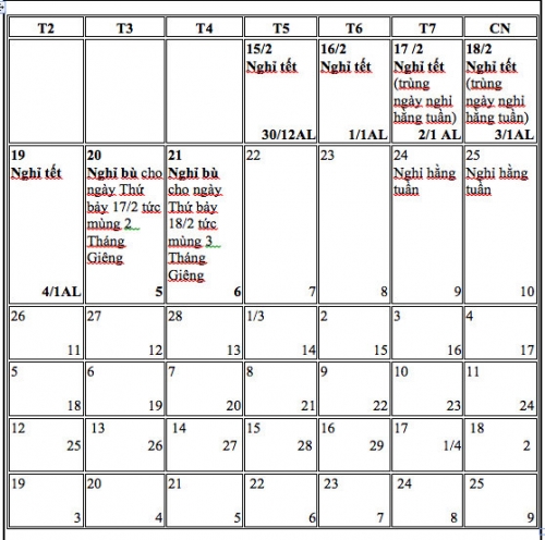 Đề xuất 2 phương án nghỉ Tết Nguyên đán Mậu Tuất 2018