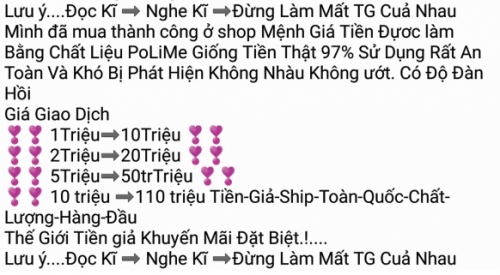 Gia tăng buôn bán tiền giả qua mạng